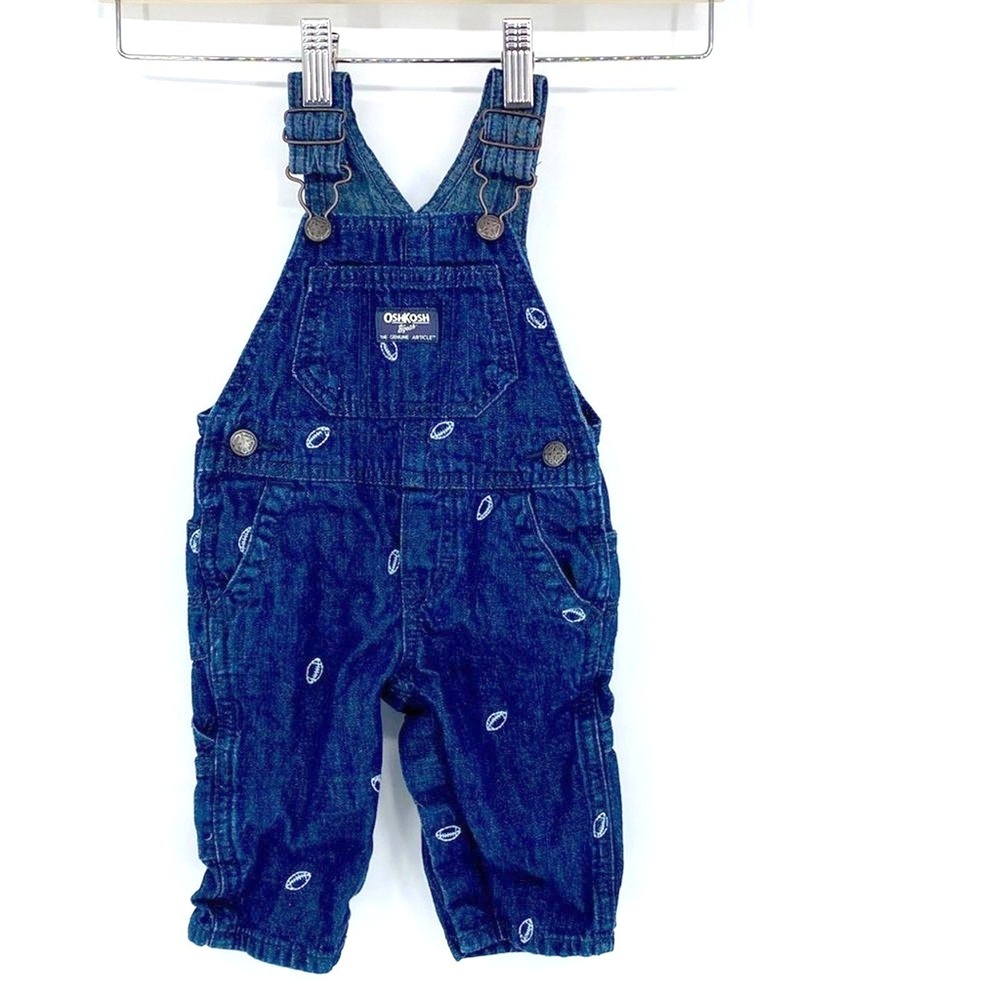 OshKosh B'gosh Overalls Boys 6M Blue‎ Denim Football Kids Youth Casual Baby